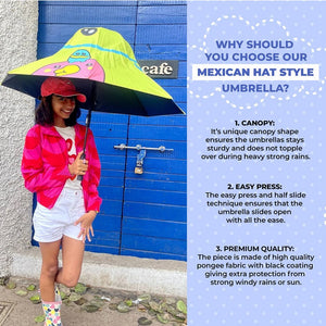 Toy Duck theme, Unique Mexican Hat Style Kids Umbrella, 5-12 years, Green - Little Surprise BoxToy Duck theme, Unique Mexican Hat Style Kids Umbrella, 5-12 years, Green