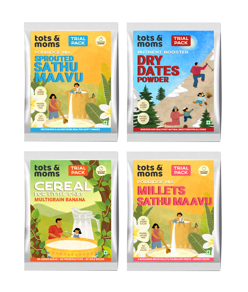 Tots & Moms Multigrain Trial Pack with Dates Powder | 4 Packs | 50g each