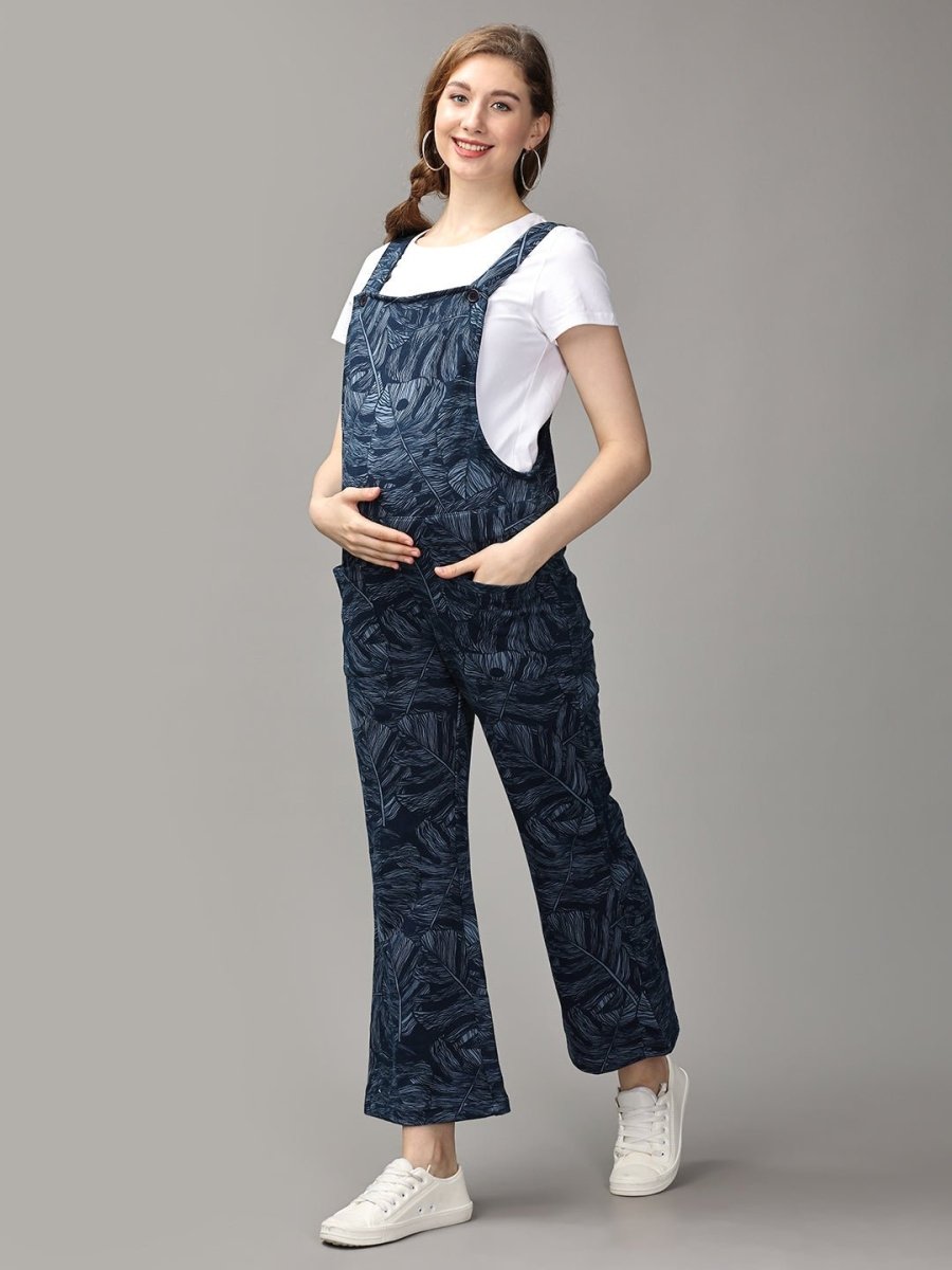 Tropical Escape Printed Maternity Dungaree - MDD-SD-BLPRN-S