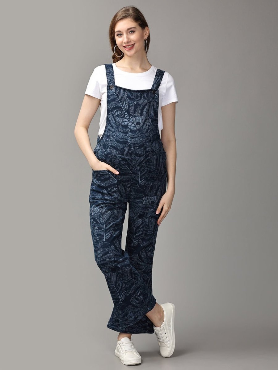 Tropical Escape Printed Maternity Dungaree - MDD-SD-BLPRN-S