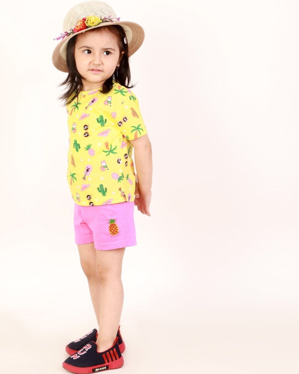 Tropical Print T-shirt with Shorts Girls Casual Set - KCW-TRPBS-6-12