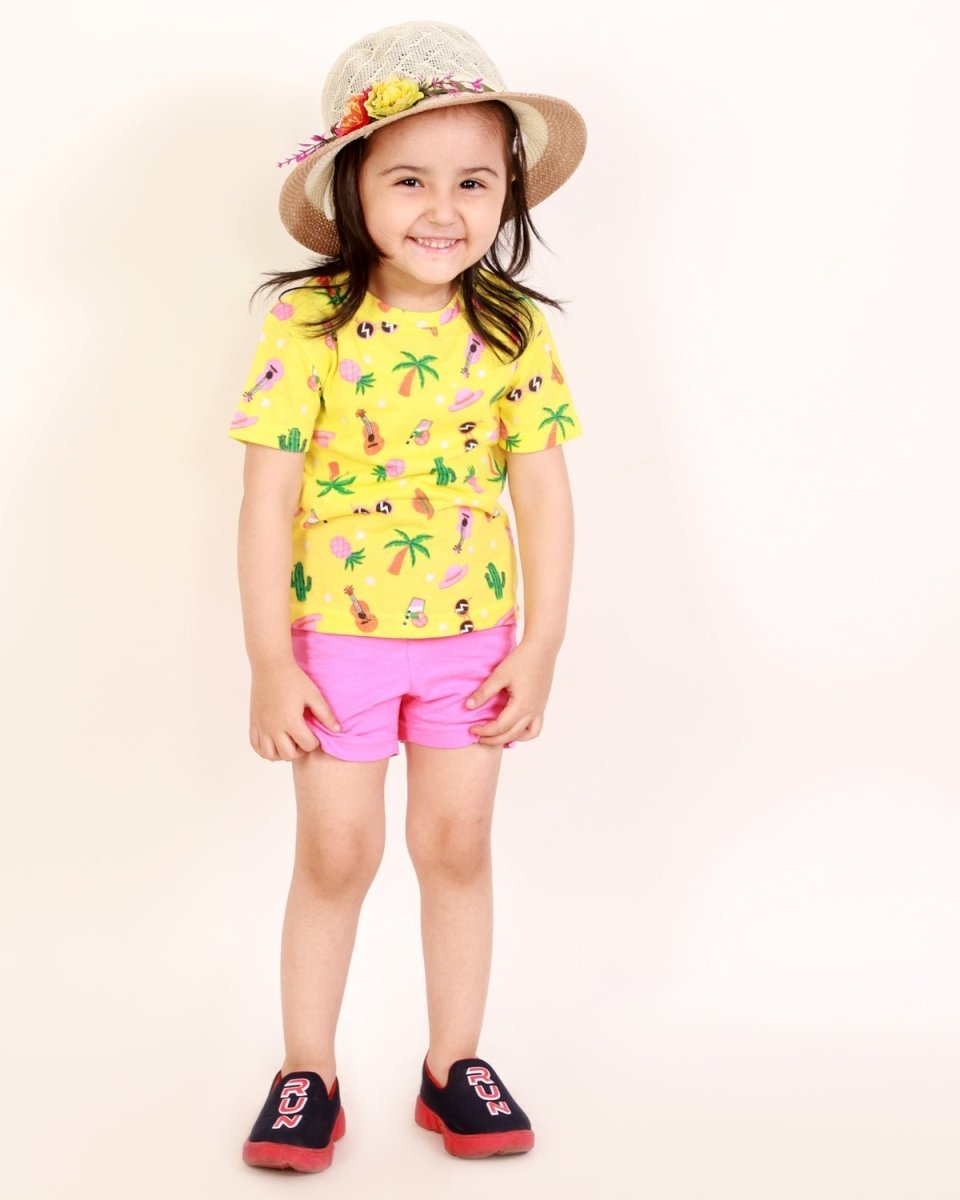Tropical Print T-shirt with Shorts Girls Casual Set - KCW-TRPBS-6-12