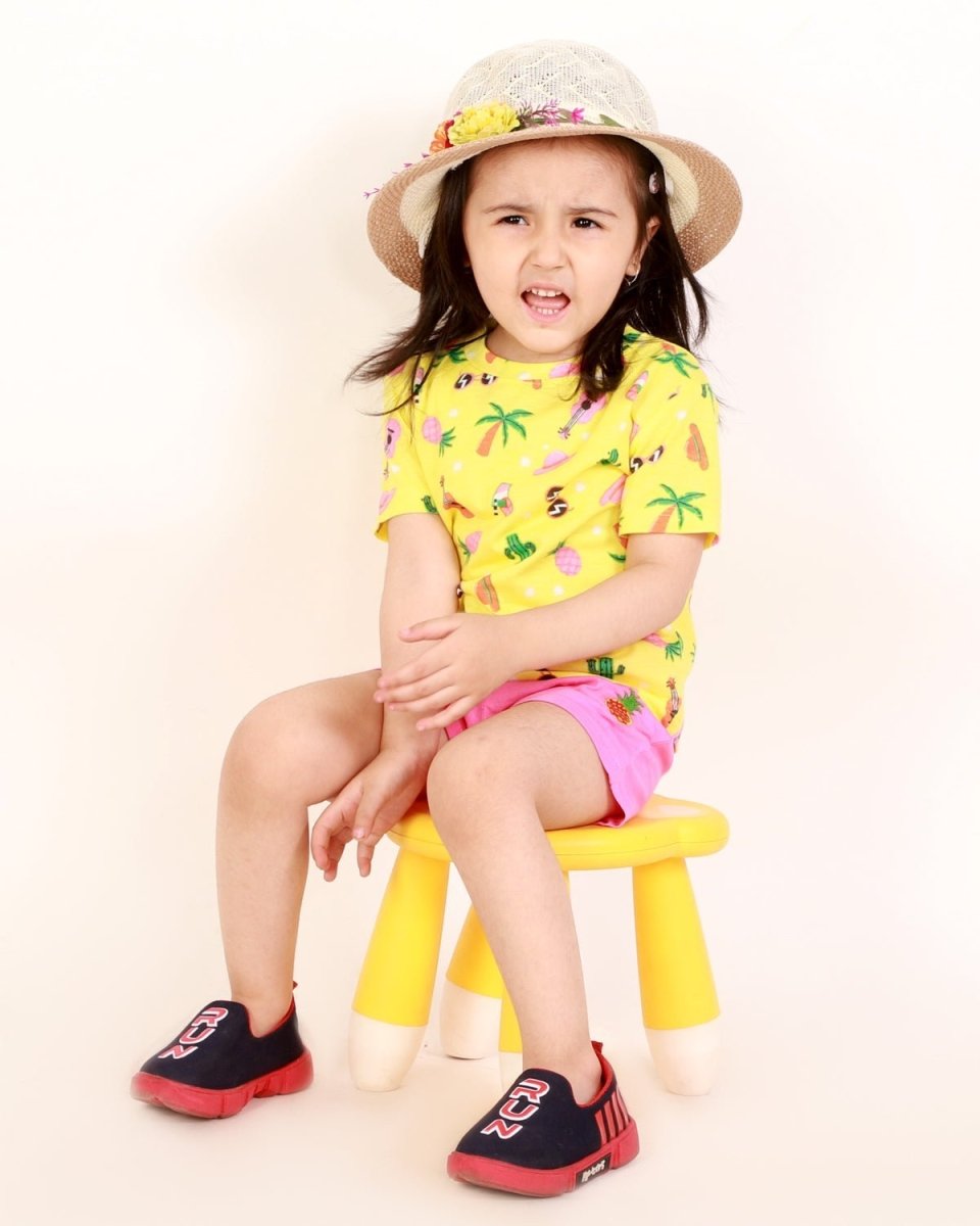 Tropical Print T-shirt with Shorts Girls Casual Set - KCW-TRPBS-6-12
