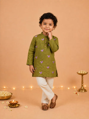 Tropical Tweet Boys Embroidered Kurta Pajama Set - 1-2 Years Boys Ethnic Set