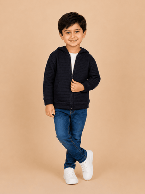 True Navy Quilted Kids Unisex Zipper Jacket - 1-2 Years Kids Winter Zipper Jackets