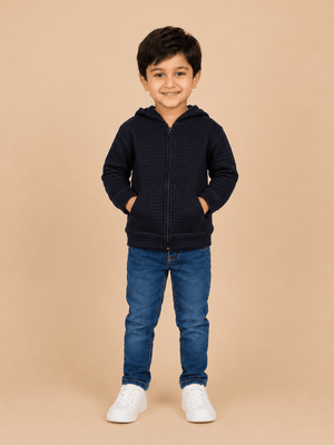 True Navy Quilted Kids Unisex Zipper Jacket - 1-2 Years Kids Winter Zipper Jackets