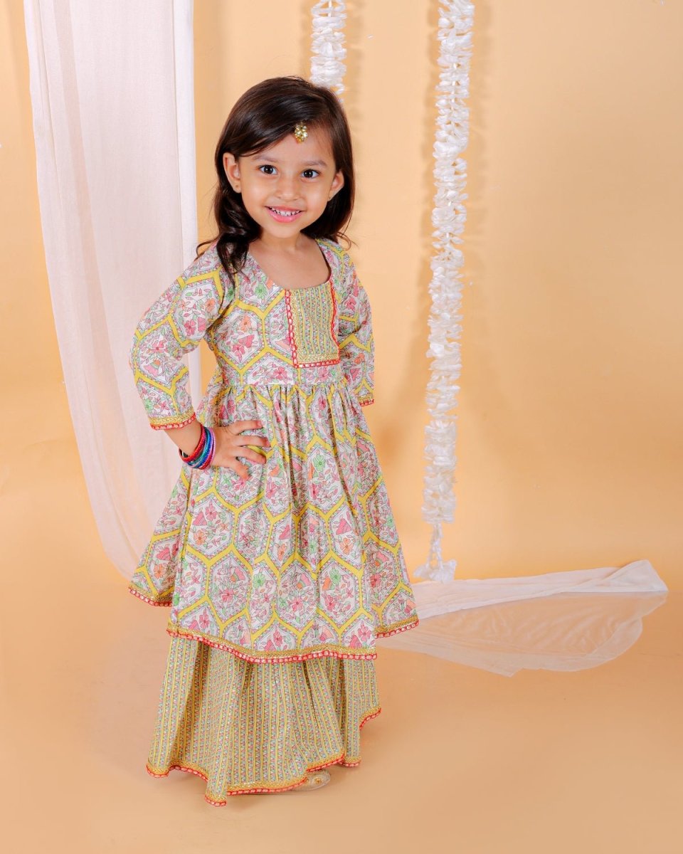 True Yellow Girls Anarkali Kurta Sharara Set - KES-SC-TYG-0-6