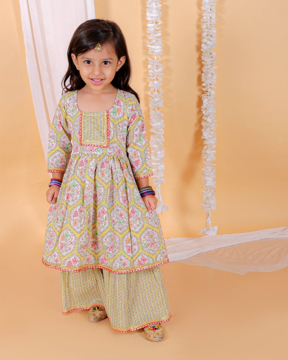 True Yellow Girls Anarkali Kurta Sharara Set - KES-SC-TYG-0-6