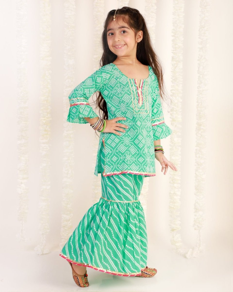 Turquoise Bandhani Girls Kurta Sharara Set - SS-TBKSS-0-6