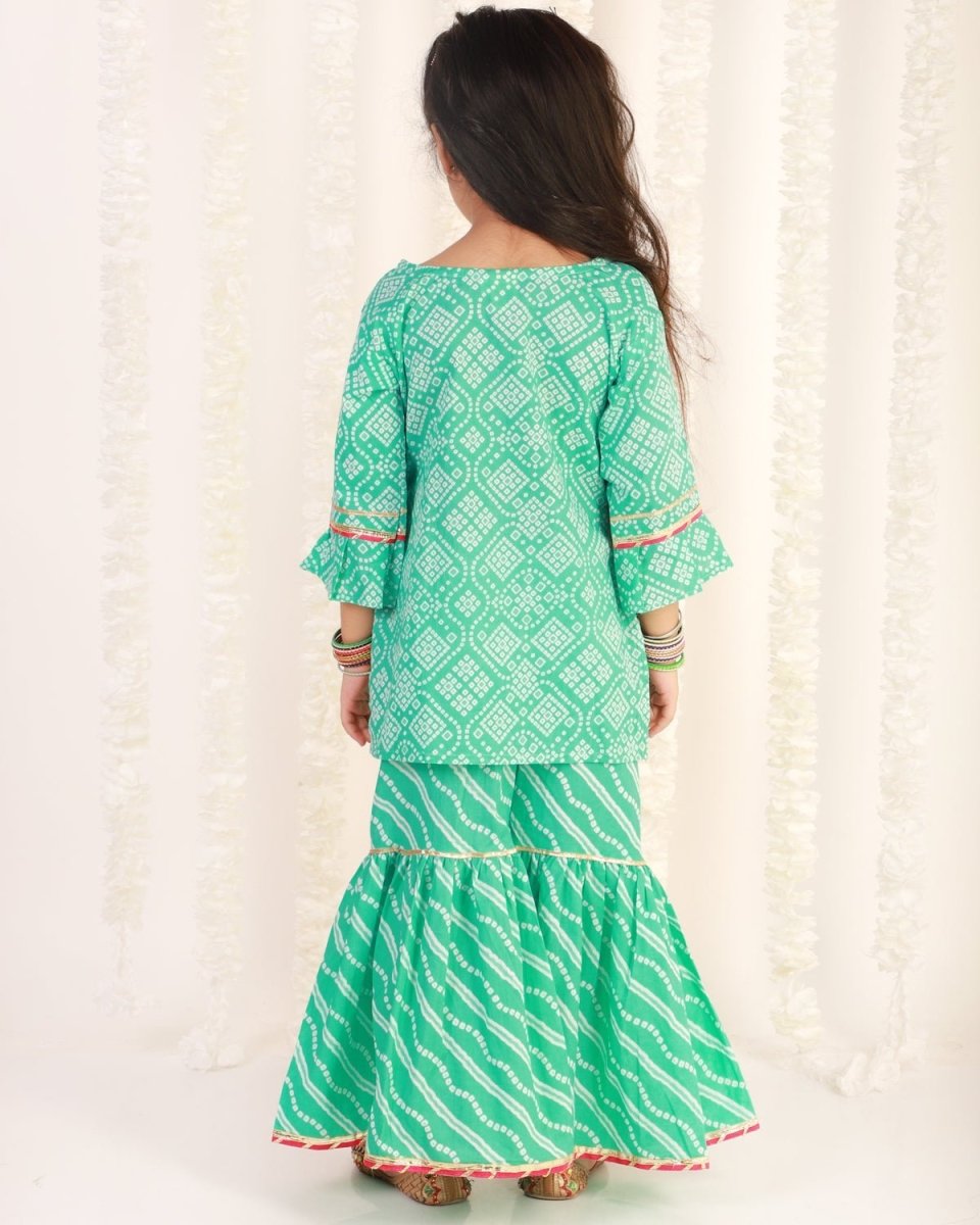Turquoise Bandhani Girls Kurta Sharara Set - SS-TBKSS-0-6