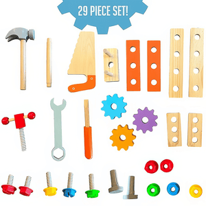 TurtleBee 29Pc Wooden Tool Box Set for Kids | The Mom Store - Pretend & Play Toys