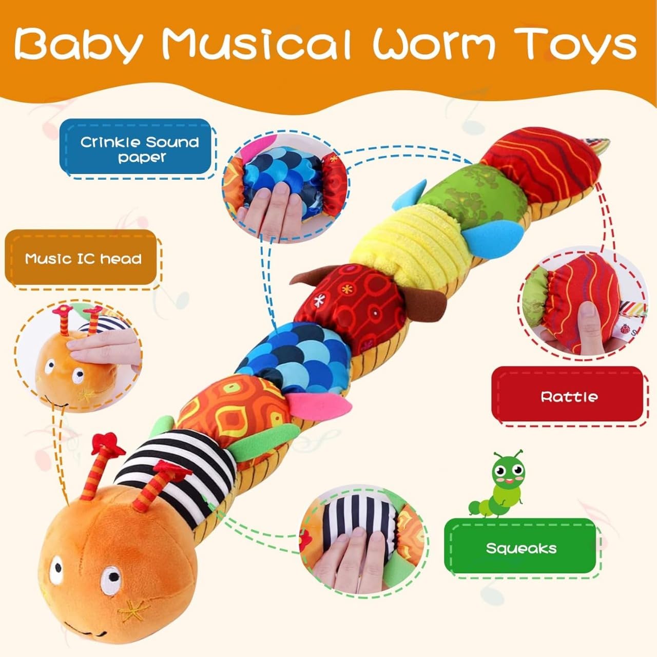 Turtlebee Baby Musical Worm Soft Toy - SWT1