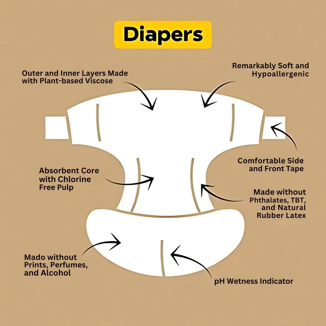 TurtleBee Bamboo Diaper Tape Style| Pack of 1 | Large Size (8 - 12 Kgs) - Baby Diaper