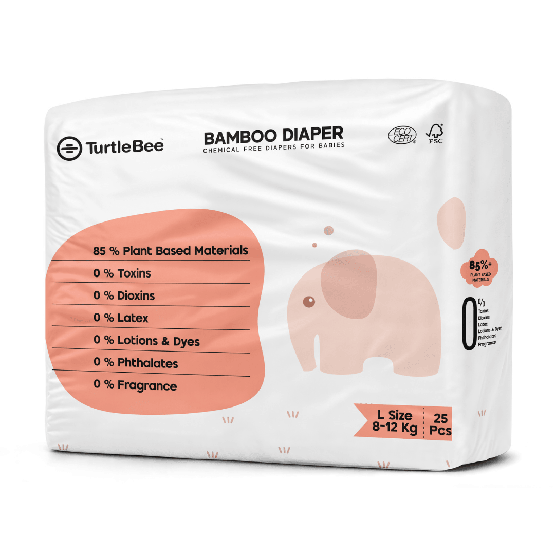 TurtleBee Bamboo Diaper Tape Style| Pack of 1 | Large Size (8 - 12 Kgs) - Baby Diaper
