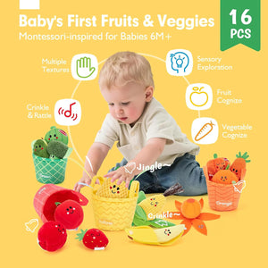TurtleBee My First Veggie Basket 16Pcs Montessori Sensory Toy 6-12M - Kids Toys