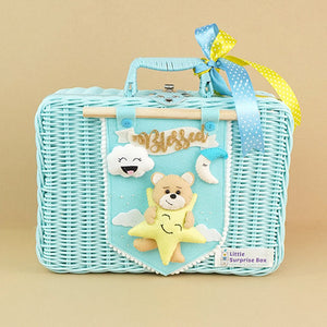 Twinkle Star Lullaby Teddy,Baby Blue Cane Basket for Storage and Travel - 