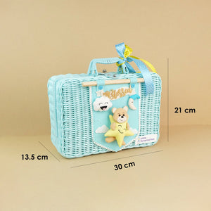 Twinkle Star Lullaby Teddy,Baby Blue Cane Basket for Storage and Travel - 