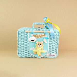 Twinkle Star Lullaby Teddy,Baby Blue Cane Basket for Storage and Travel - 