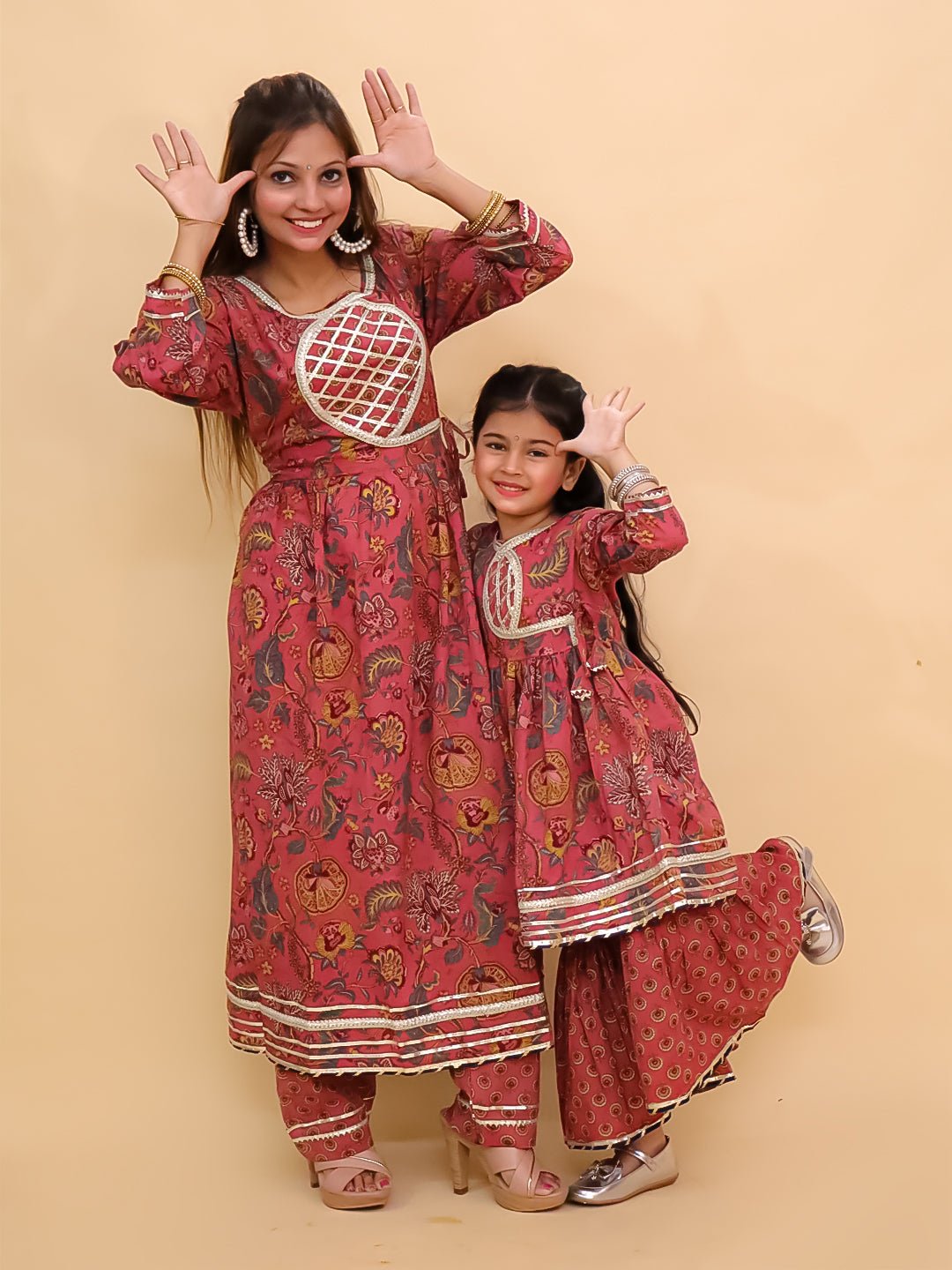 Twinning Combo - Aangan Aabha Womens Kurta Set with Girls Anarkali Sharara Set - TWN2 - ANGABWKGA