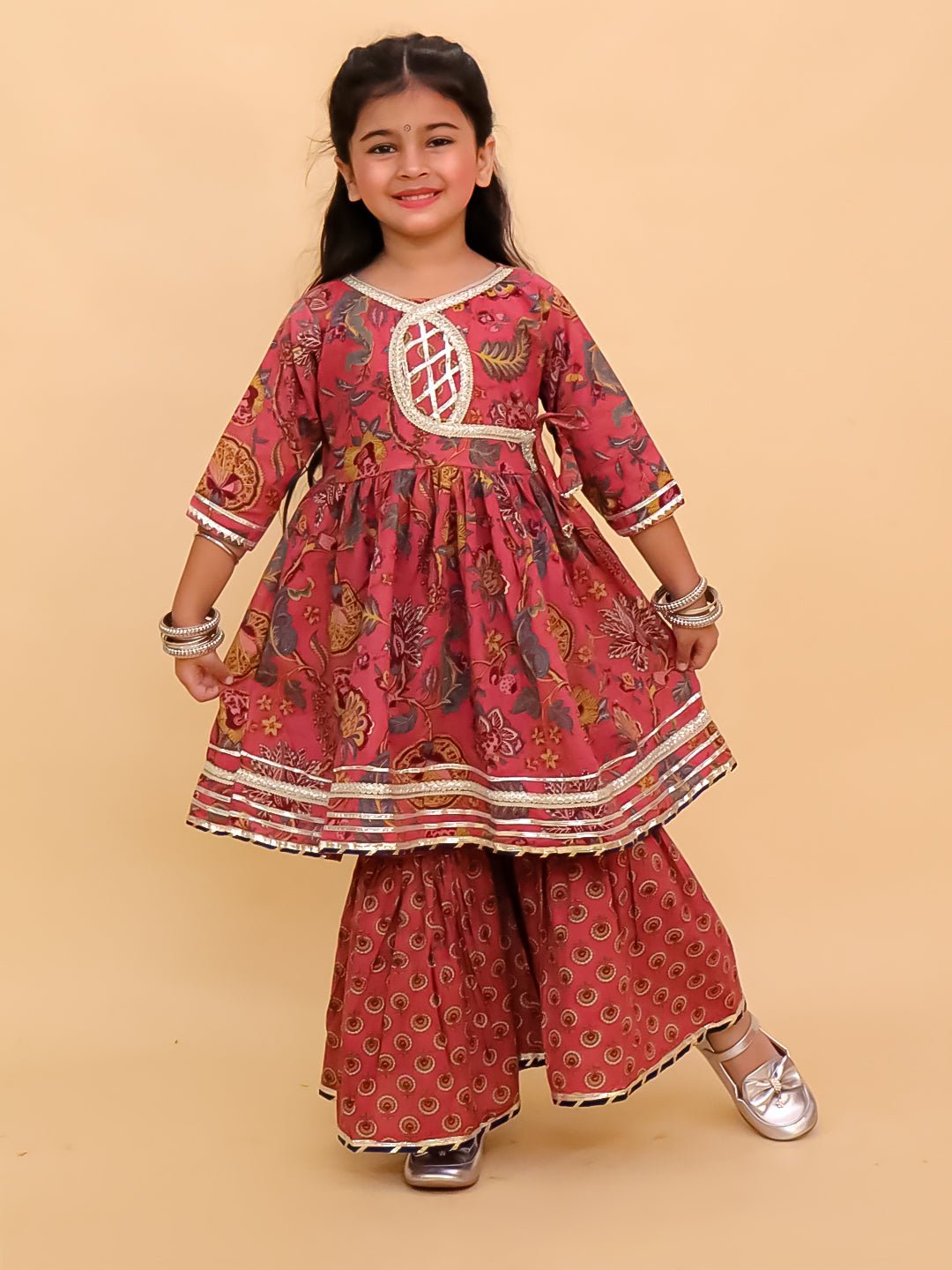 Twinning Combo - Aangan Aabha Womens Kurta Set with Girls Anarkali Sharara Set - TWN2 - ANGABWKGA