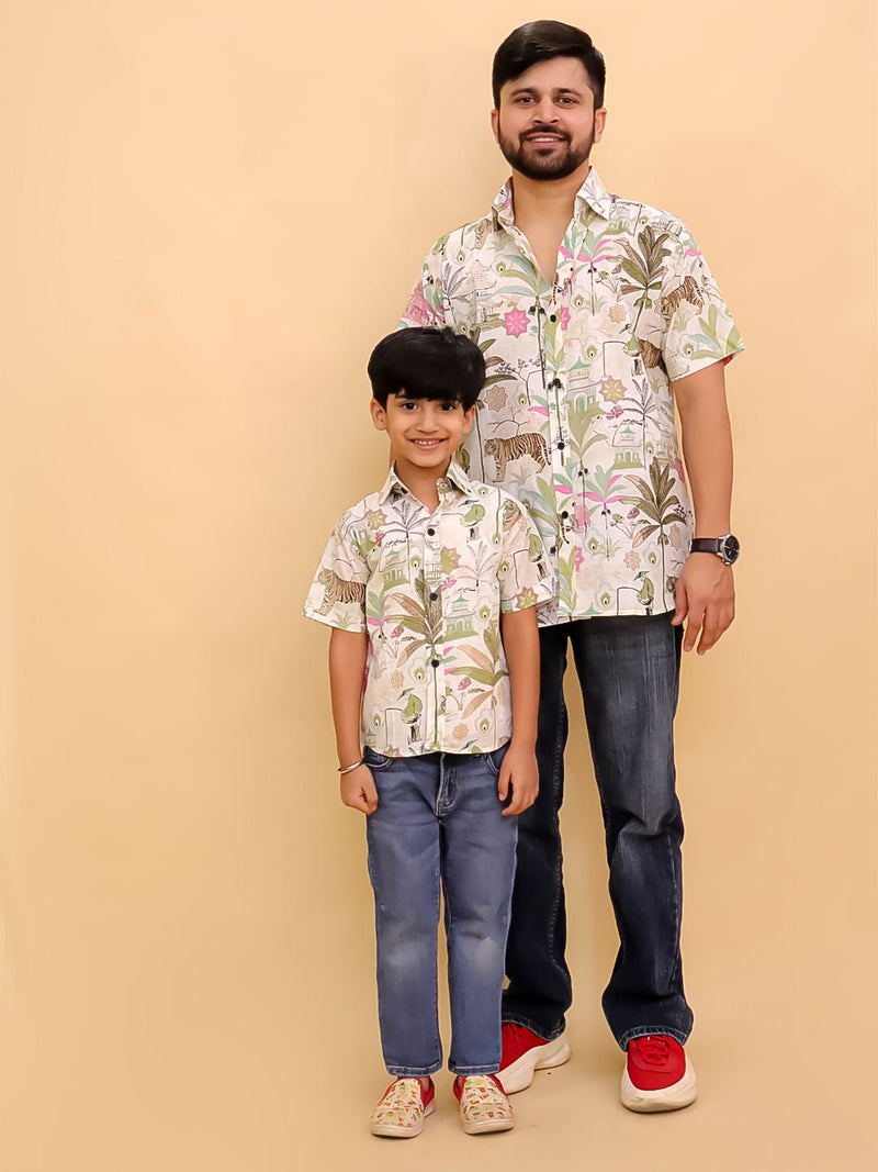 Twinning Set- Bagh-i-Bold Jungle Print Men's Shirt and Boys Shirt