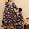 Twinning Combo - Black Block Print Anarkali Kurta Set with Black Block Print Girls Anarkali Sharara Set - TWN2 - BKBABAS