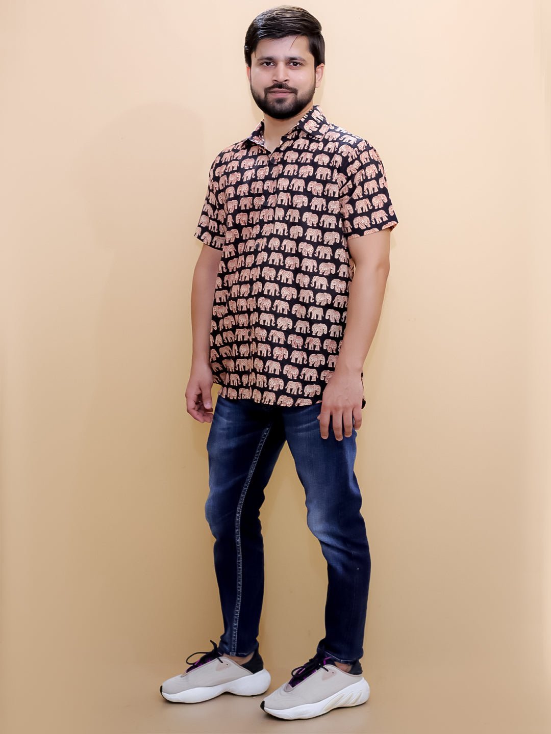 The Mom Store - Twinning Combo - Twinning Combo - Black Elephant Print Mens Shirt with Black Elephant Print Boys Shirt - TWN2 - BEMBEB