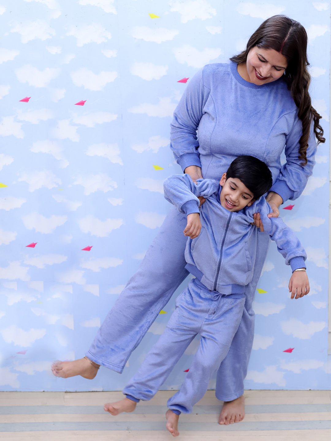 Twinning Combo: Blue Snuggles Womens and Kids Fleece Co - ord Sets - TWN2 - SD - BSWKFC