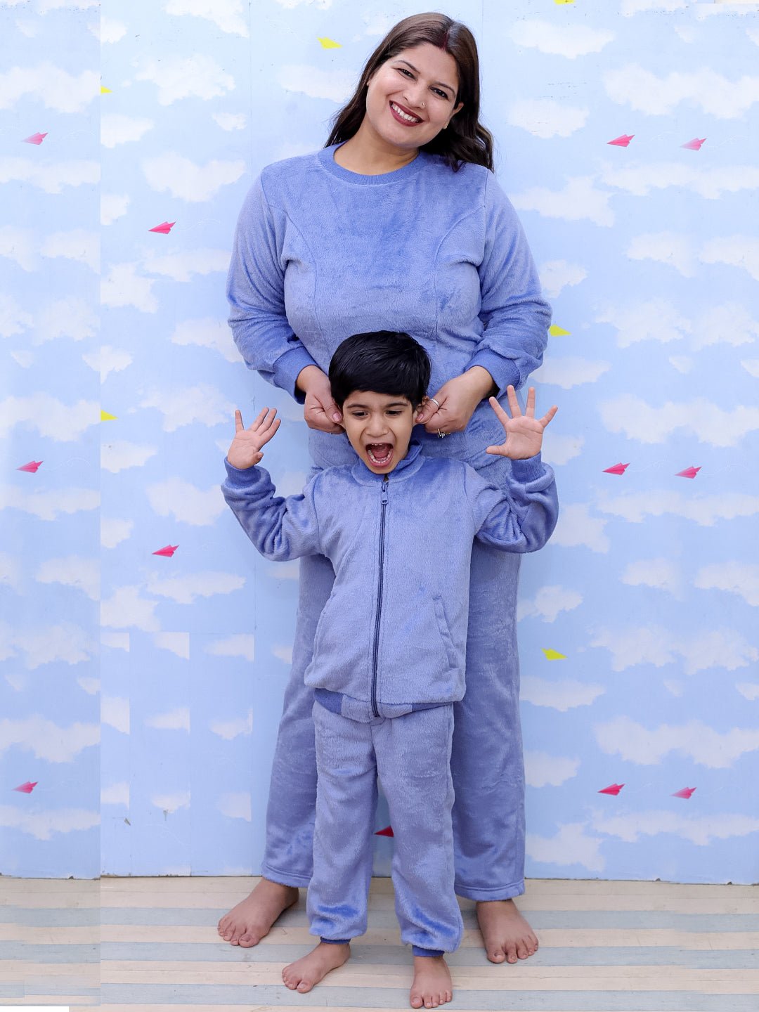 Twinning Combo: Blue Snuggles Womens and Kids Fleece Co - ord Sets - TWN2 - SD - BSWKFC