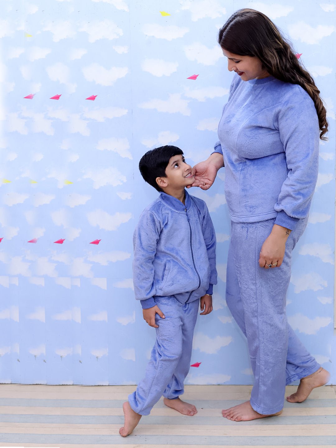 Twinning Combo: Blue Snuggles Womens and Kids Fleece Co - ord Sets - TWN2 - SD - BSWKFC