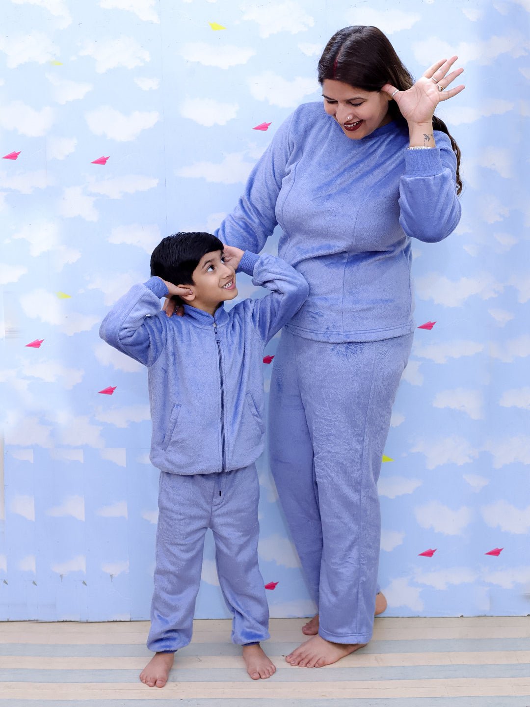 Twinning Combo: Blue Snuggles Womens and Kids Fleece Co - ord Sets - TWN2 - SD - BSWKFC