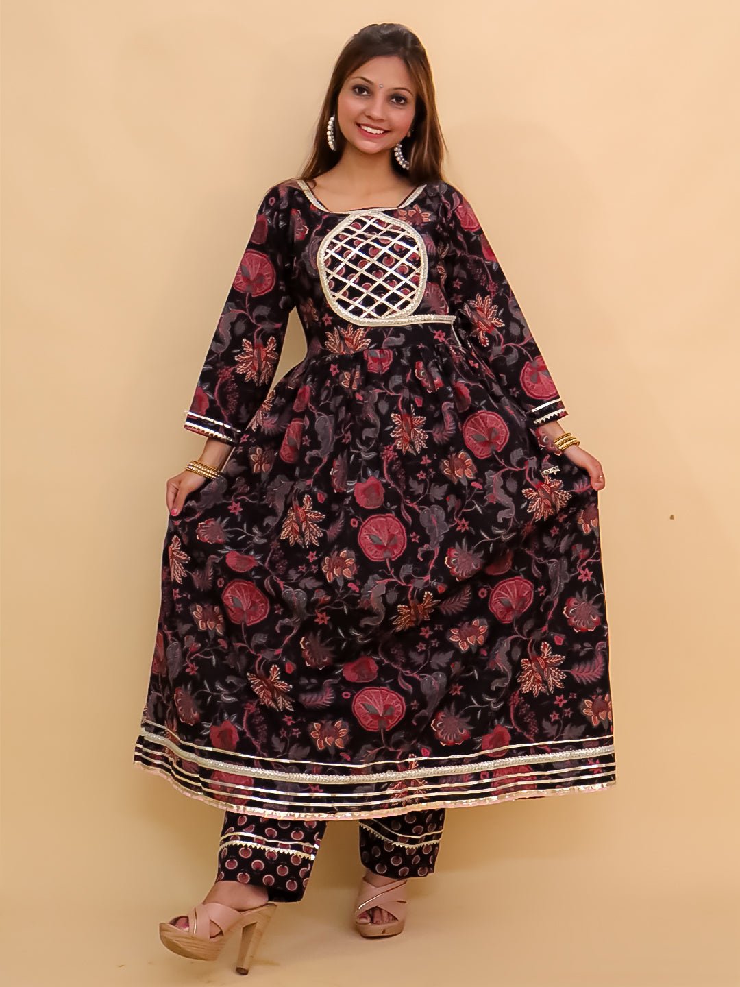 Twinning Combo - Kaali Katha Womens Kurta Set with Girls Anarkali Sharara Set - TWN2 - KAKWPGA