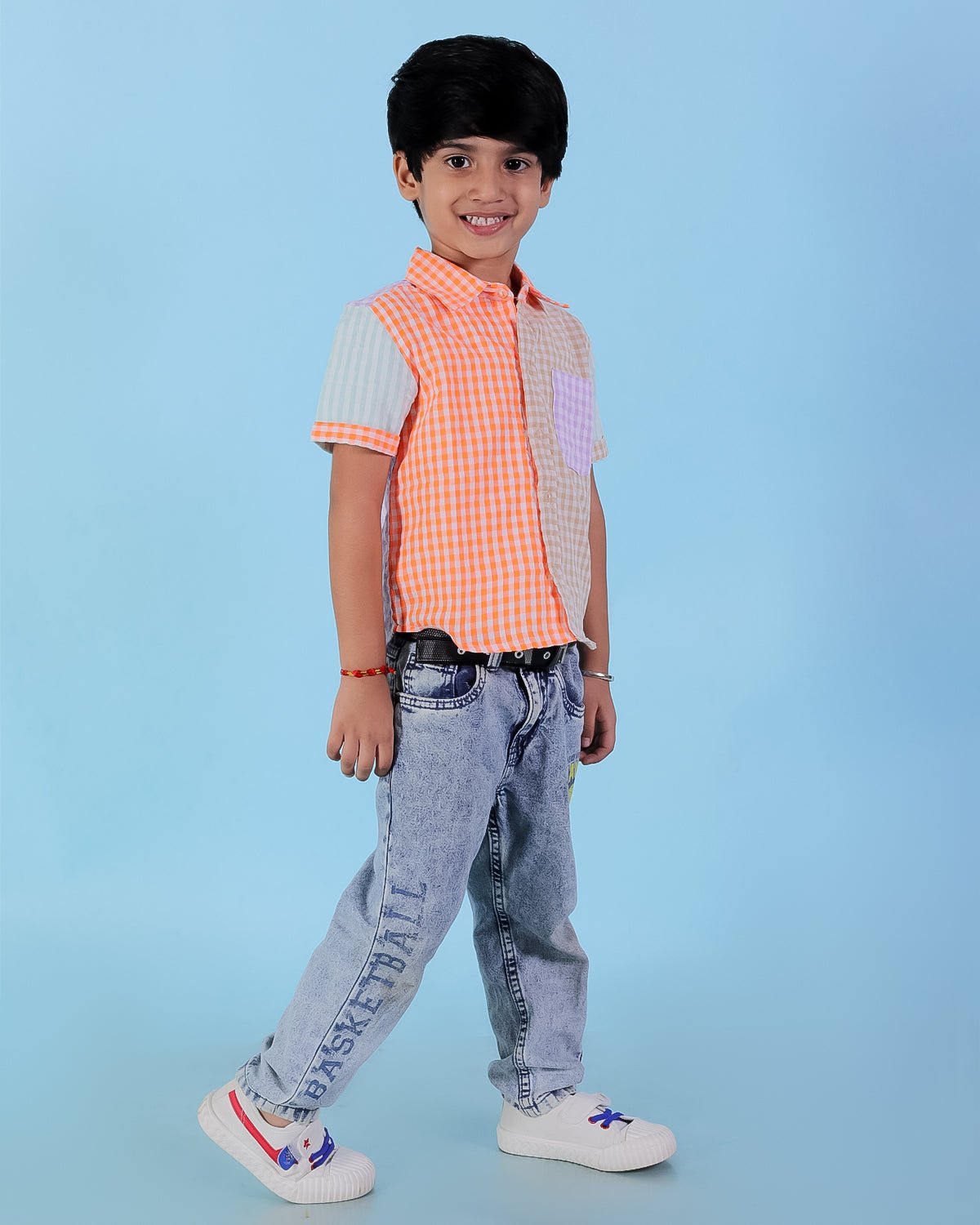 The Mom Store - Twinning Combo - Twinning Combo - Rainbow Charm Checkered Boys Casual Shirt with Girls Casual Dress - TWN2 - RBCBSG