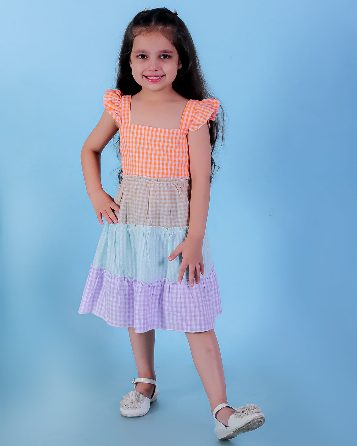 Twinning Combo-Rainbow Charm Checkered Boys Casual Shirt with Girls Casual Dress