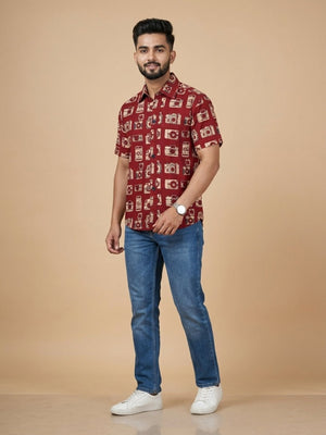 Twinning Combo - Rust Snap Squad Print Men's Shirt and Boy's Shirt -
