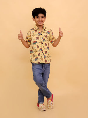Twinning Combo - Teal - a - Trunk Elephant Print Men's Shirt and Boys Shirt - TWN2 - TLATMSB