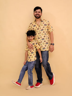 Twinning Combo - Teal - a - Trunk Elephant Print Men's Shirt and Boys Shirt - TWN2 - TLATMSB
