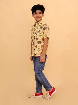 Twinning Combo - Teal - a - Trunk Elephant Print Men's Shirt and Boys Shirt - TWN2 - TLATMSB