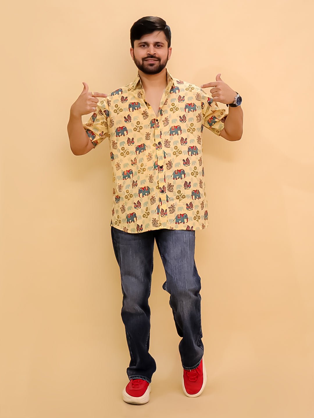 Twinning Combo - Teal - a - Trunk Elephant Print Men's Shirt and Boys Shirt - TWN2 - TLATMSB