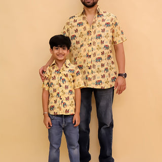 Twinning Combo - Teal - a - Trunk Elephant Print Men's Shirt and Boys Shirt - TWN2 - TLATMSB
