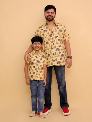 Twinning Combo - Teal - a - Trunk Elephant Print Men's Shirt and Boys Shirt - TWN2 - TLATMSB