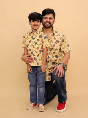 Twinning Combo - Teal - a - Trunk Elephant Print Men's Shirt and Boys Shirt - TWN2 - TLATMSB