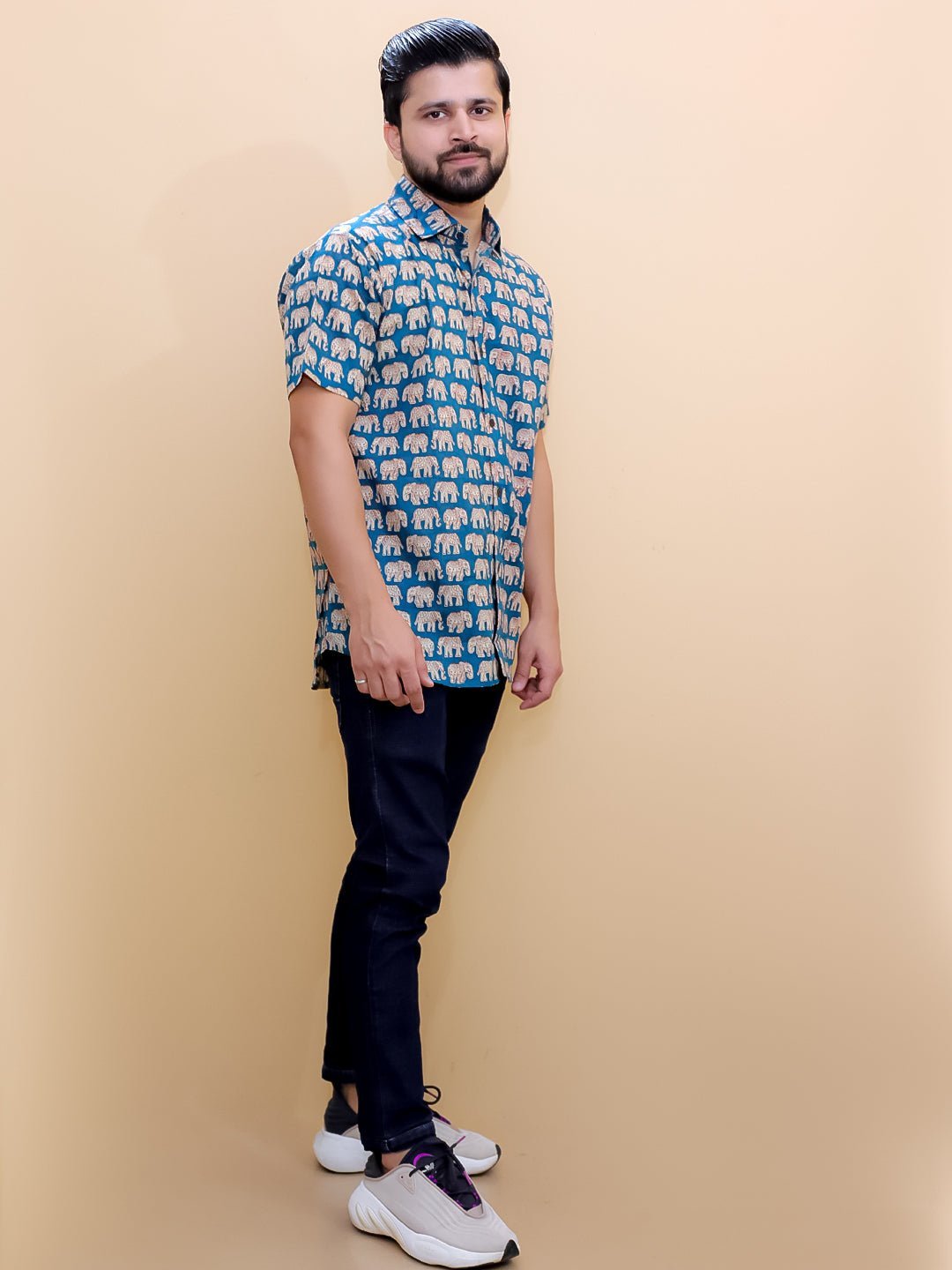 The Mom Store - Twinning Combo - Twinning Combo - Teal Elephant Print Mens Shirt with Teal Elephant Print Boys Shirt - TWN2 - TEMTEB