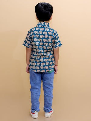 The Mom Store - Twinning Combo - Twinning Combo - Teal Elephant Print Mens Shirt with Teal Elephant Print Boys Shirt - TWN2 - TEMTEB