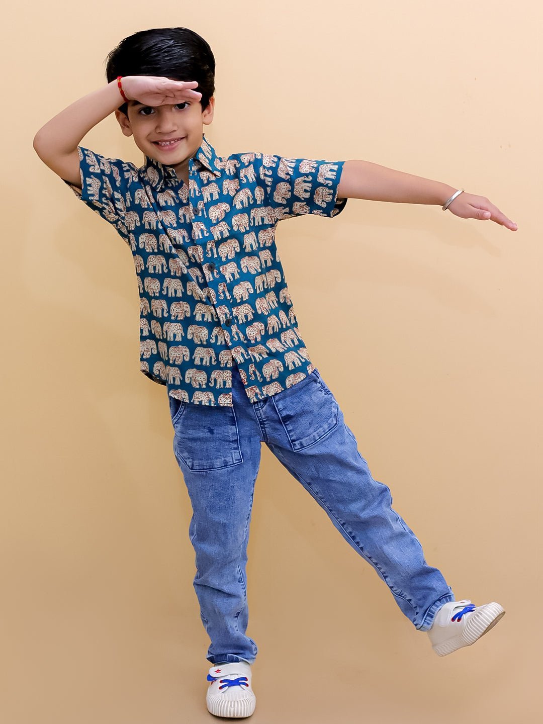 The Mom Store - Twinning Combo - Twinning Combo - Teal Elephant Print Mens Shirt with Teal Elephant Print Boys Shirt - TWN2 - TEMTEB