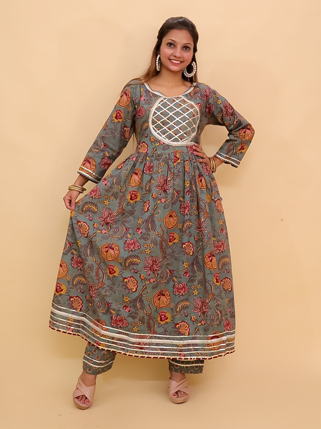 The Mom Store - Twinning Combo - Twinning Combo - Tealrang Womens Kurta Set with Girls Anarkali Sharara Set - TWN2 - TLRWKGA