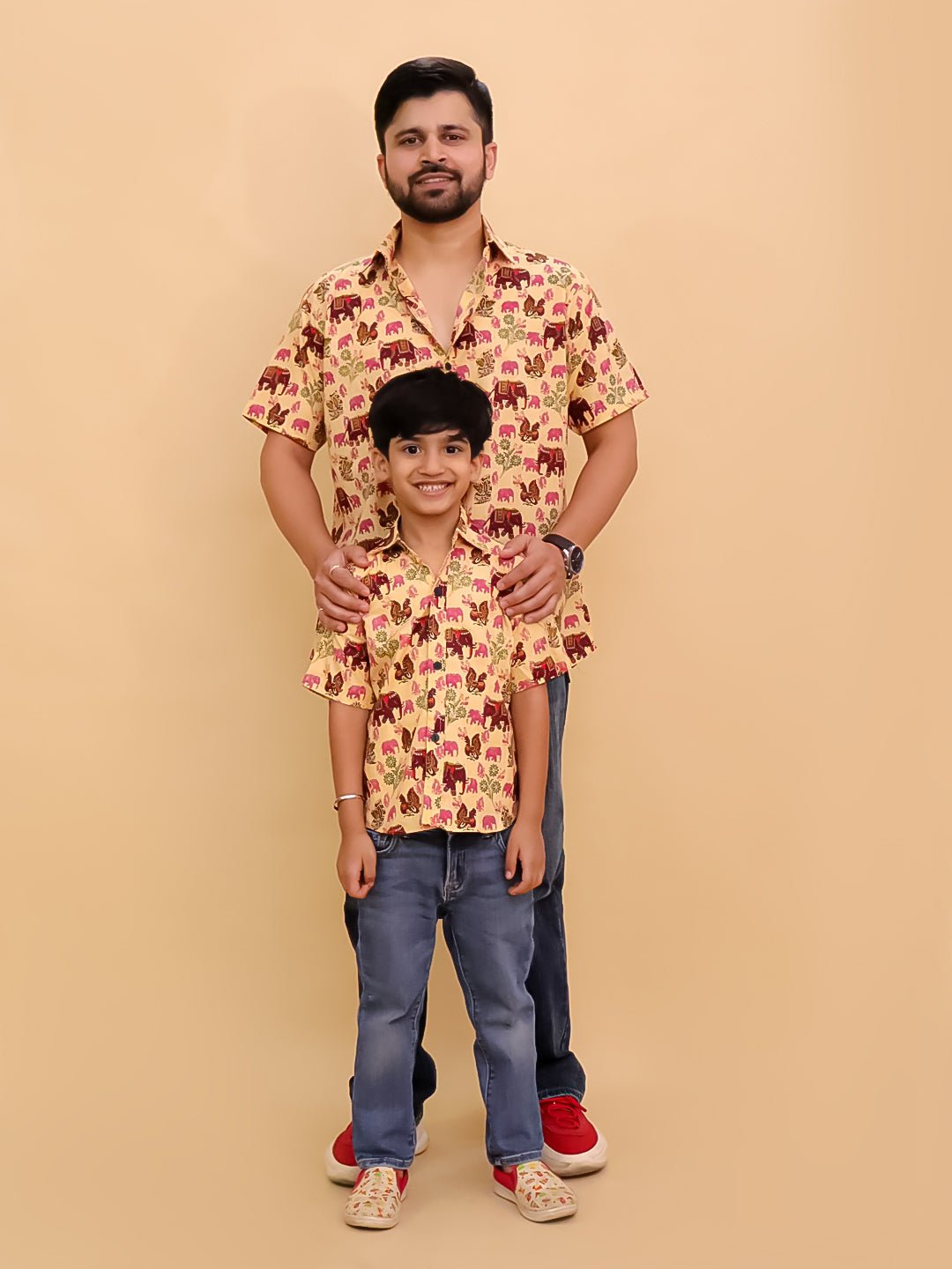 Twinning Combo - The Gentle Giant Elephant Print Men's Shirt and Boys Shirt - TWN2 - TGNEMSB