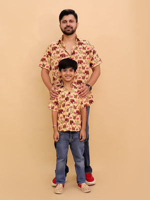 Twinning Combo - The Gentle Giant Elephant Print Men's Shirt and Boys Shirt - TWN2 - TGNEMSB
