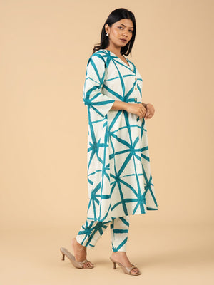 Twinning Set- Aqua Grid Womens and Girls Kurta Set - Twinning Combo