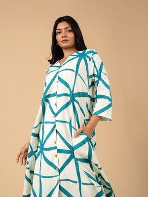 Twinning Set- Aqua Grid Womens and Girls Kurta Set - Twinning Combo